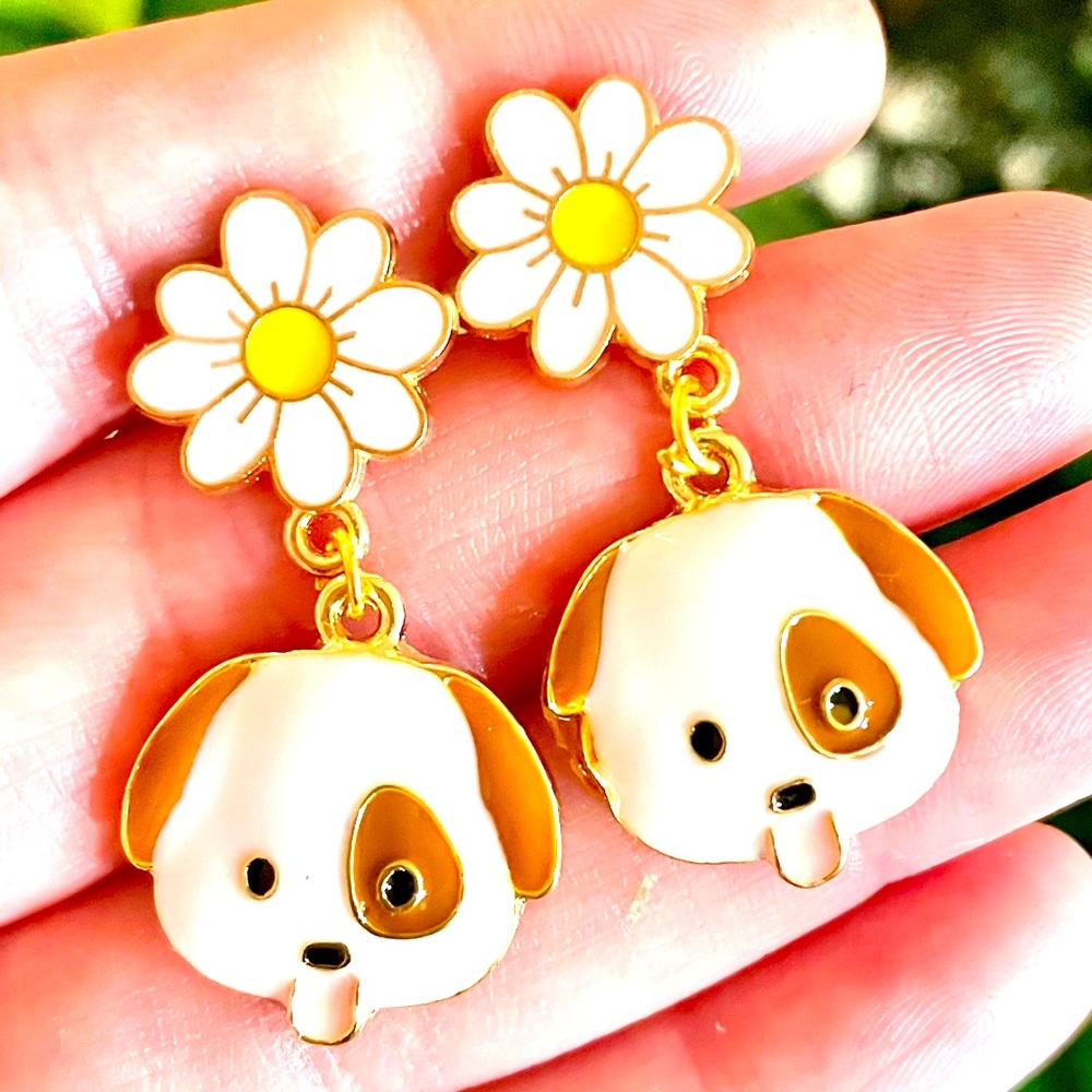 Floral Dog Dangle Earrings